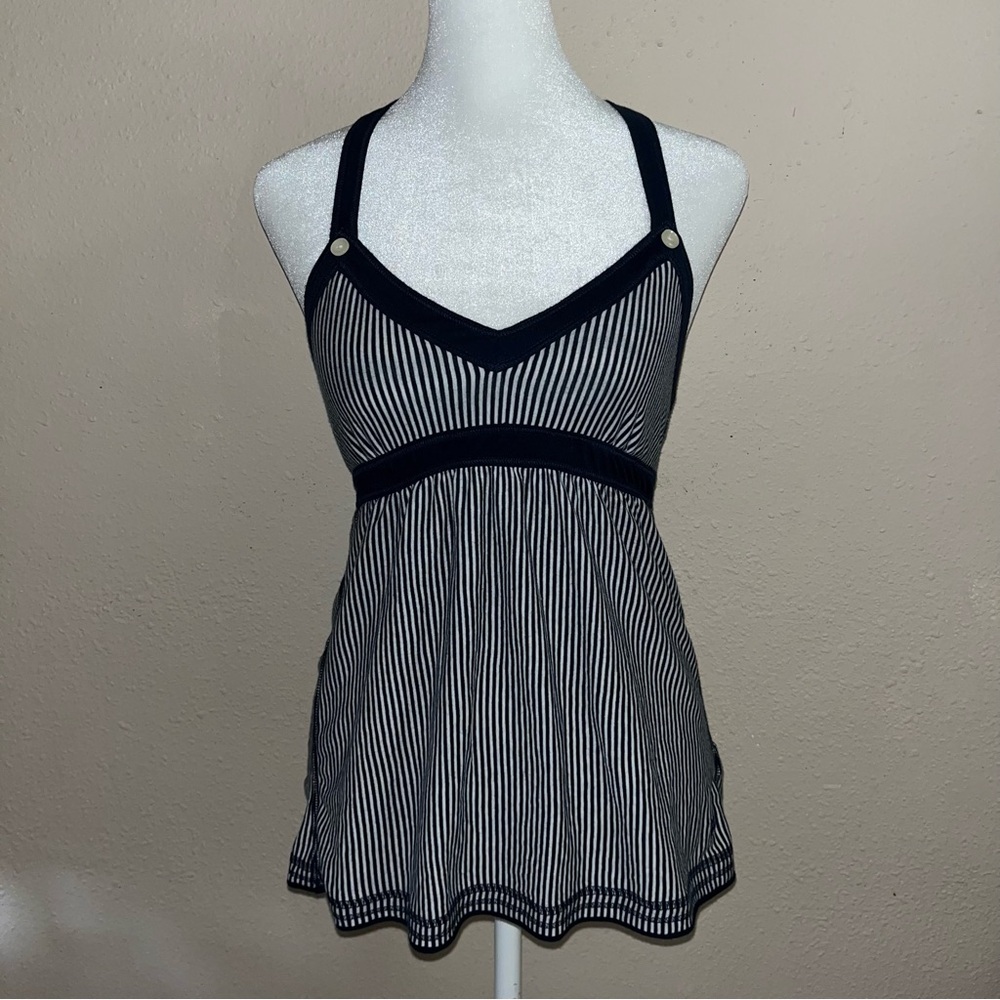 Vintage Y2K Abercrombie & Fitch 2000s Pinstriped Babydoll Tank Top - Picture 1 of 12
